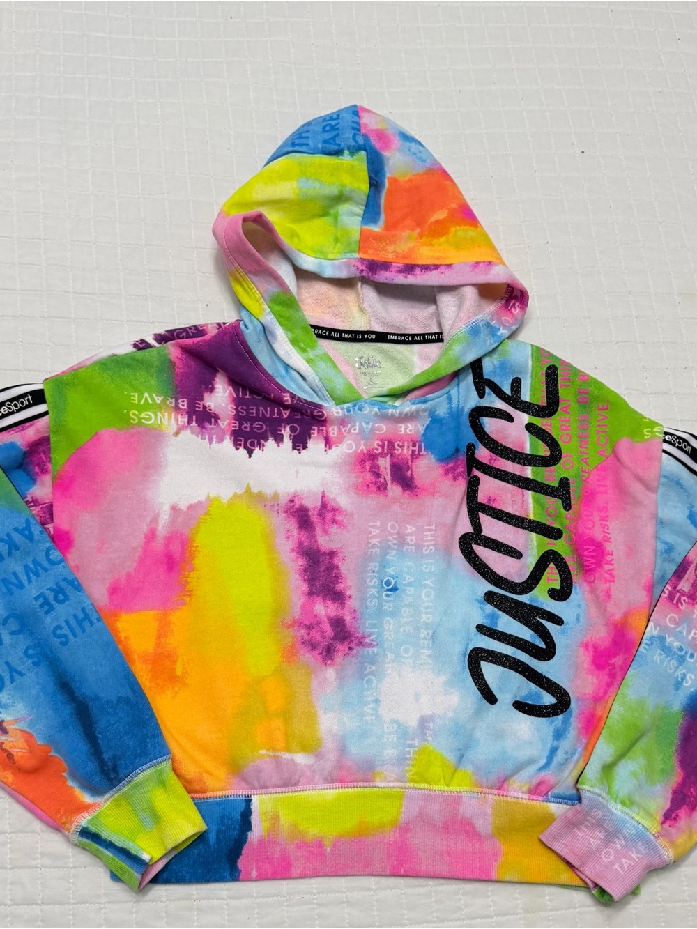 Justice Sport Rainbow Tie Dye Hoodie Girls Size Large 12/ 14
